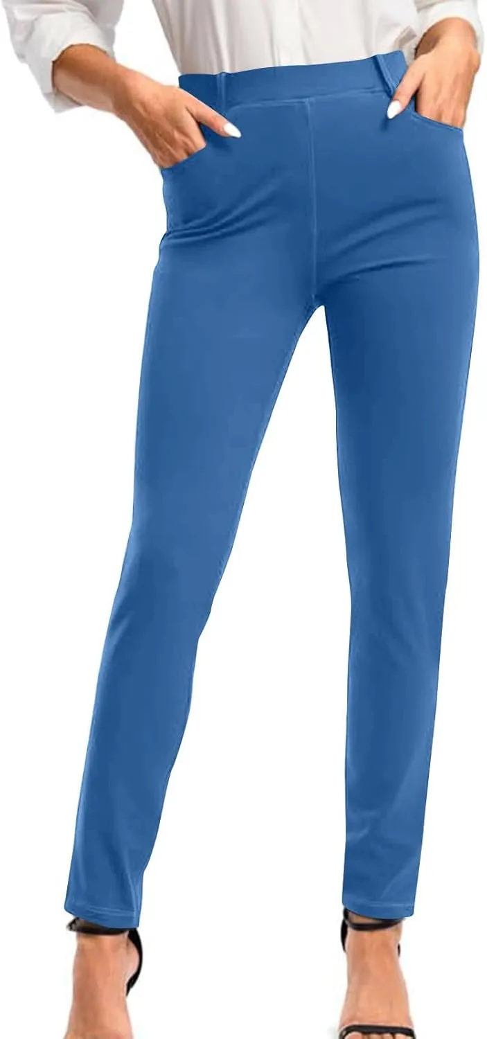 Business Pants for Women 2025 Solid Color Basic Simple Legging with Pocket High Waist Straight Leg Suit Trousers
