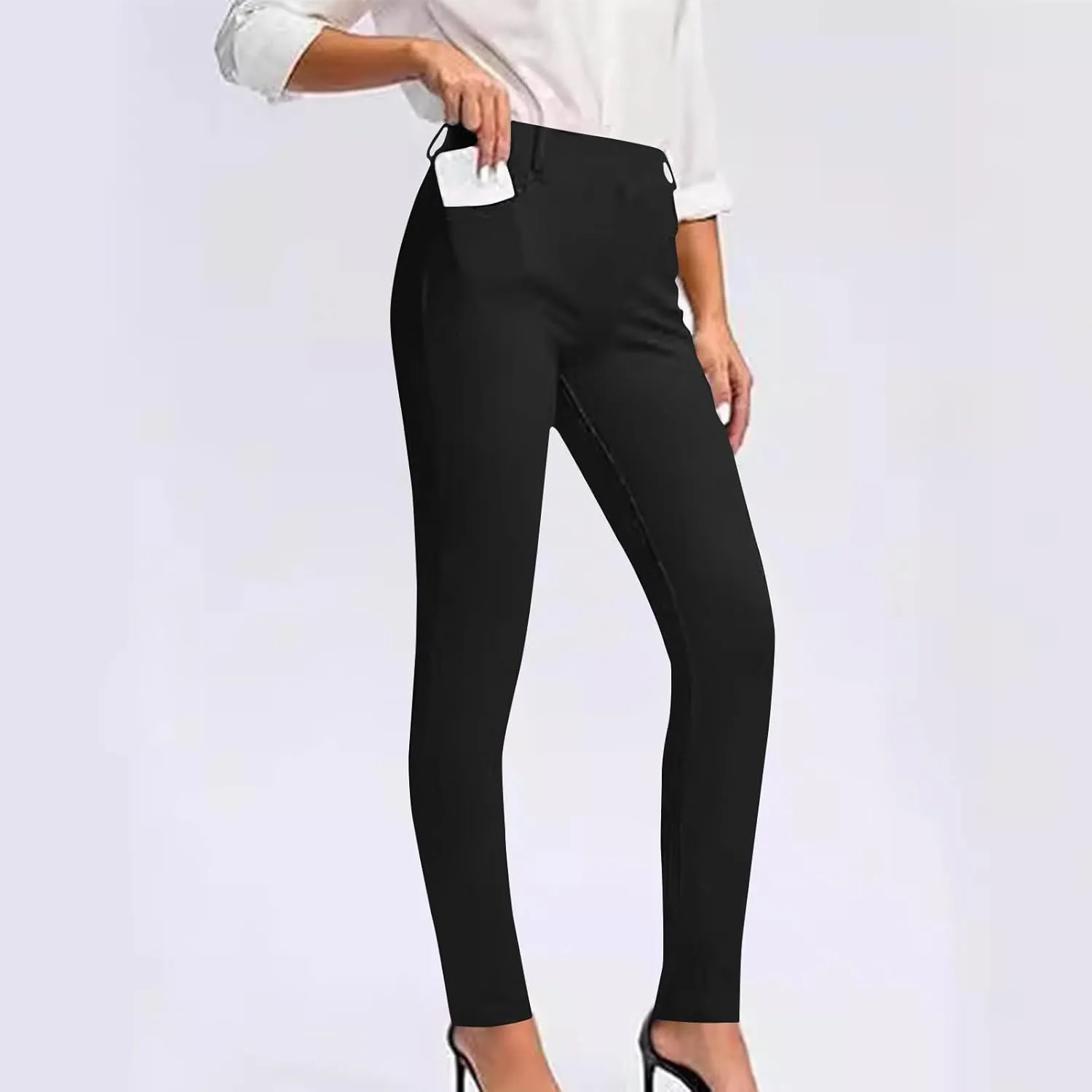 Business Pants for Women 2025 Solid Color Basic Simple Legging with Pocket High Waist Straight Leg Suit Trousers