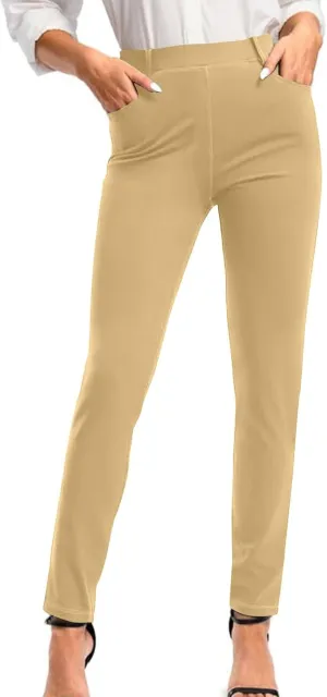 Business Pants for Women 2025 Solid Color Basic Simple Legging with Pocket High Waist Straight Leg Suit Trousers