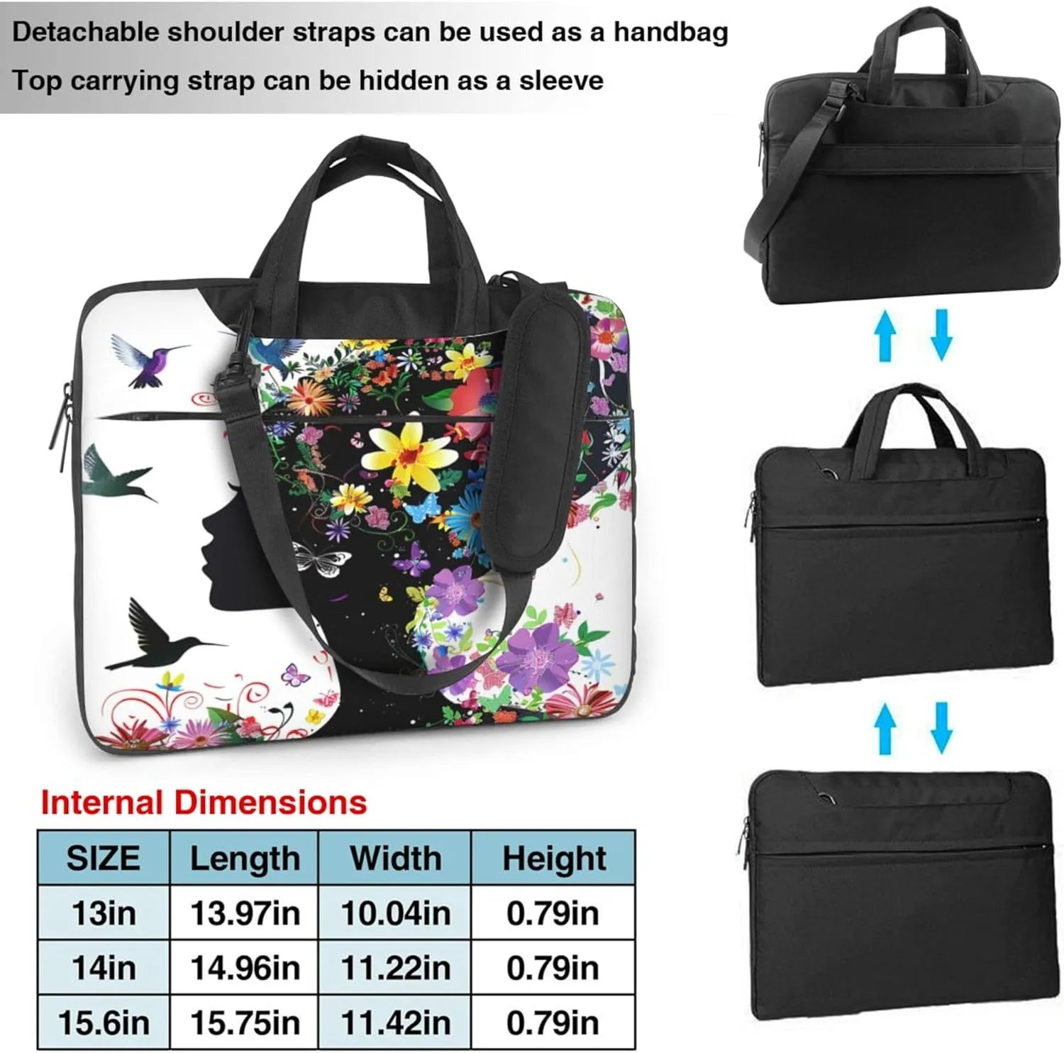 Butterfly Girl Laptop Shoulder Bag for Women, Butterfly Flower Laptop Sleeve Case Durable Computer Bag