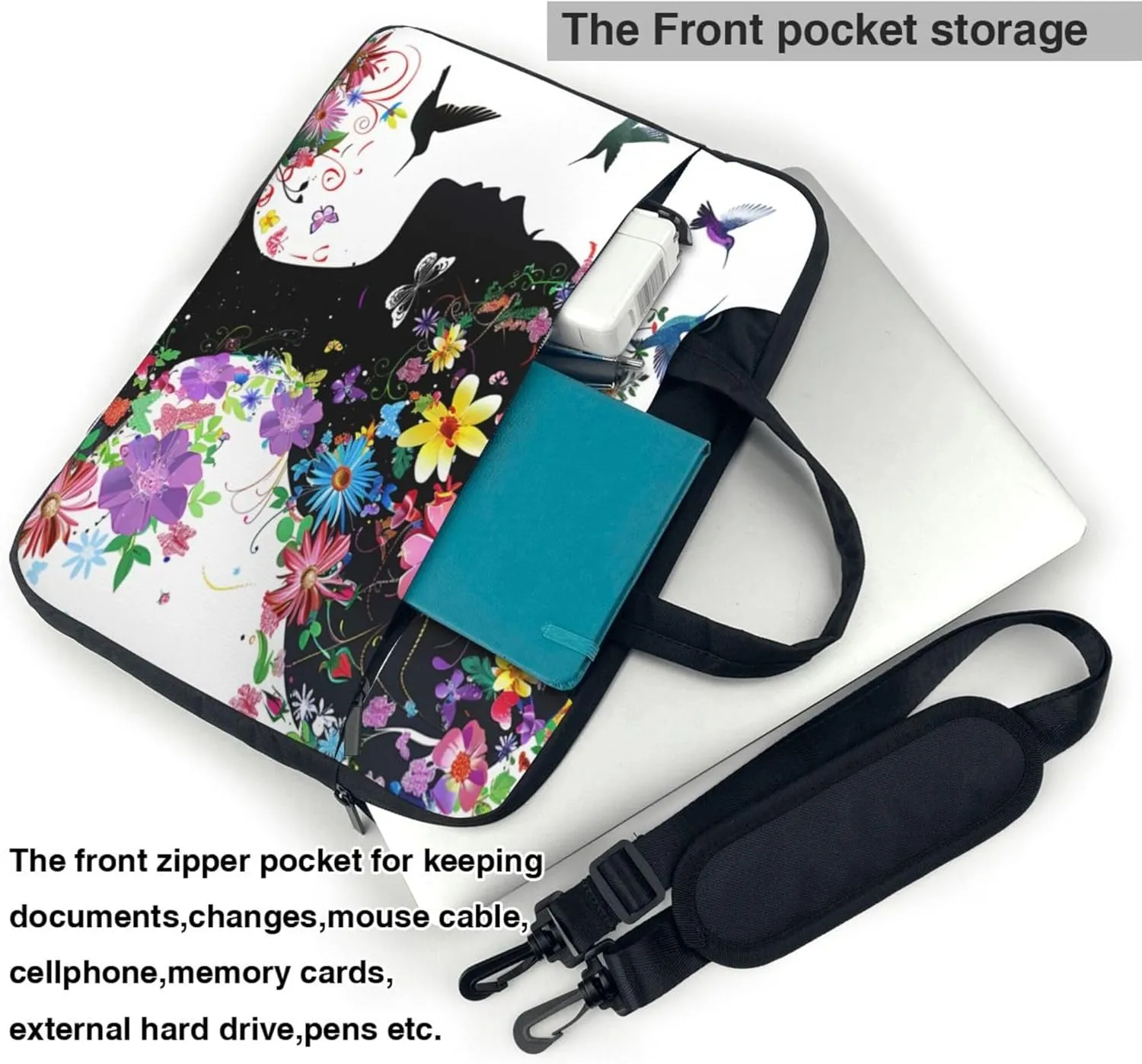 Butterfly Girl Laptop Shoulder Bag for Women, Butterfly Flower Laptop Sleeve Case Durable Computer Bag