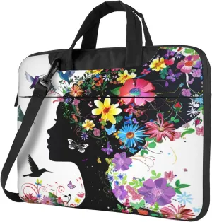 Butterfly Girl Laptop Shoulder Bag for Women, Butterfly Flower Laptop Sleeve Case Durable Computer Bag