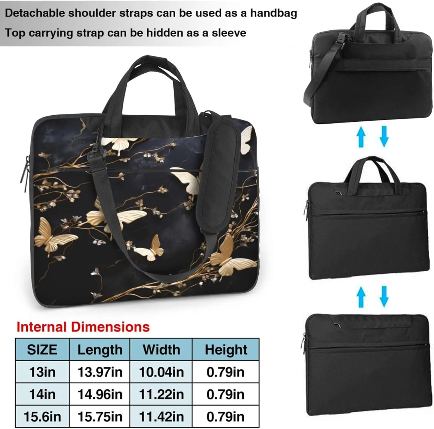 Butterfly Laptop Shoulder Bag for Women, Art Butterflies Laptop Sleeve Case Durable Computer Bag