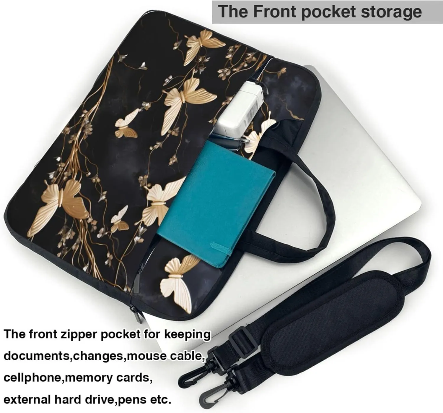 Butterfly Laptop Shoulder Bag for Women, Art Butterflies Laptop Sleeve Case Durable Computer Bag