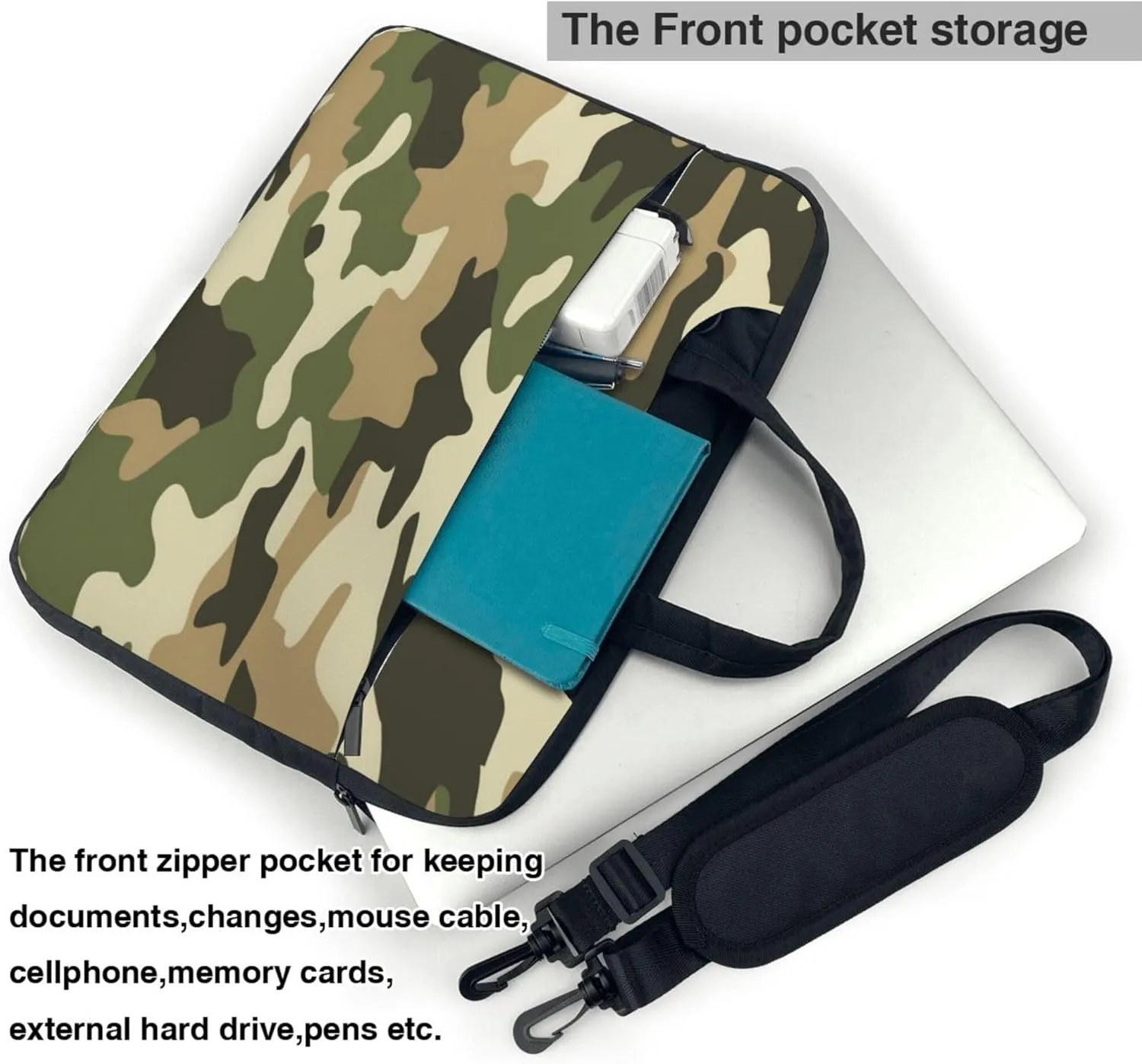 Camouflage Camo Pattern Laptop Shoulder Bag for Women, Laptop Sleeve Case Durable Computer Bag