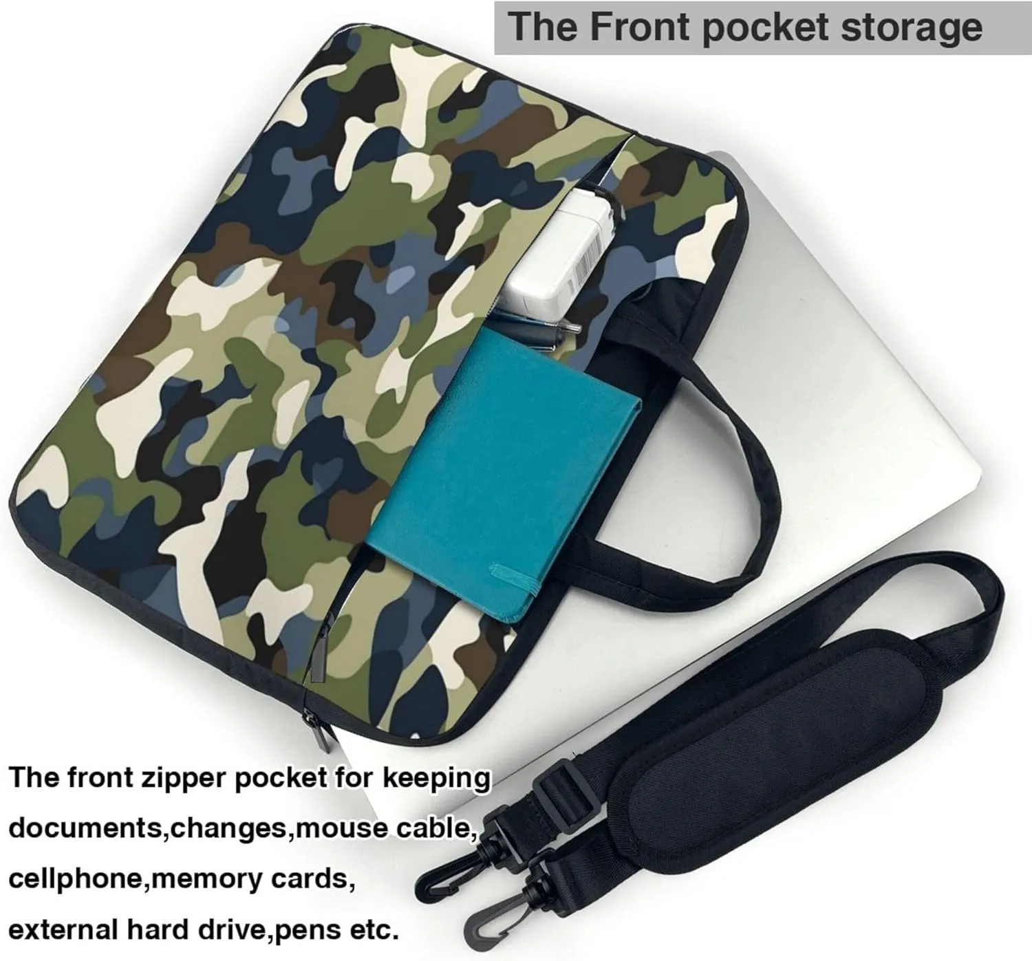Camouflage Pattern Laptop Shoulder Bag for Women, Classic Camo Laptop Sleeve Case Durable Computer Bag