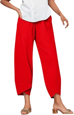 Capri Pants for Women Summer Casual Linen Pants Baggy Wide Leg Cropped Pants with Pockets High Waisted Linen Capris Trousers