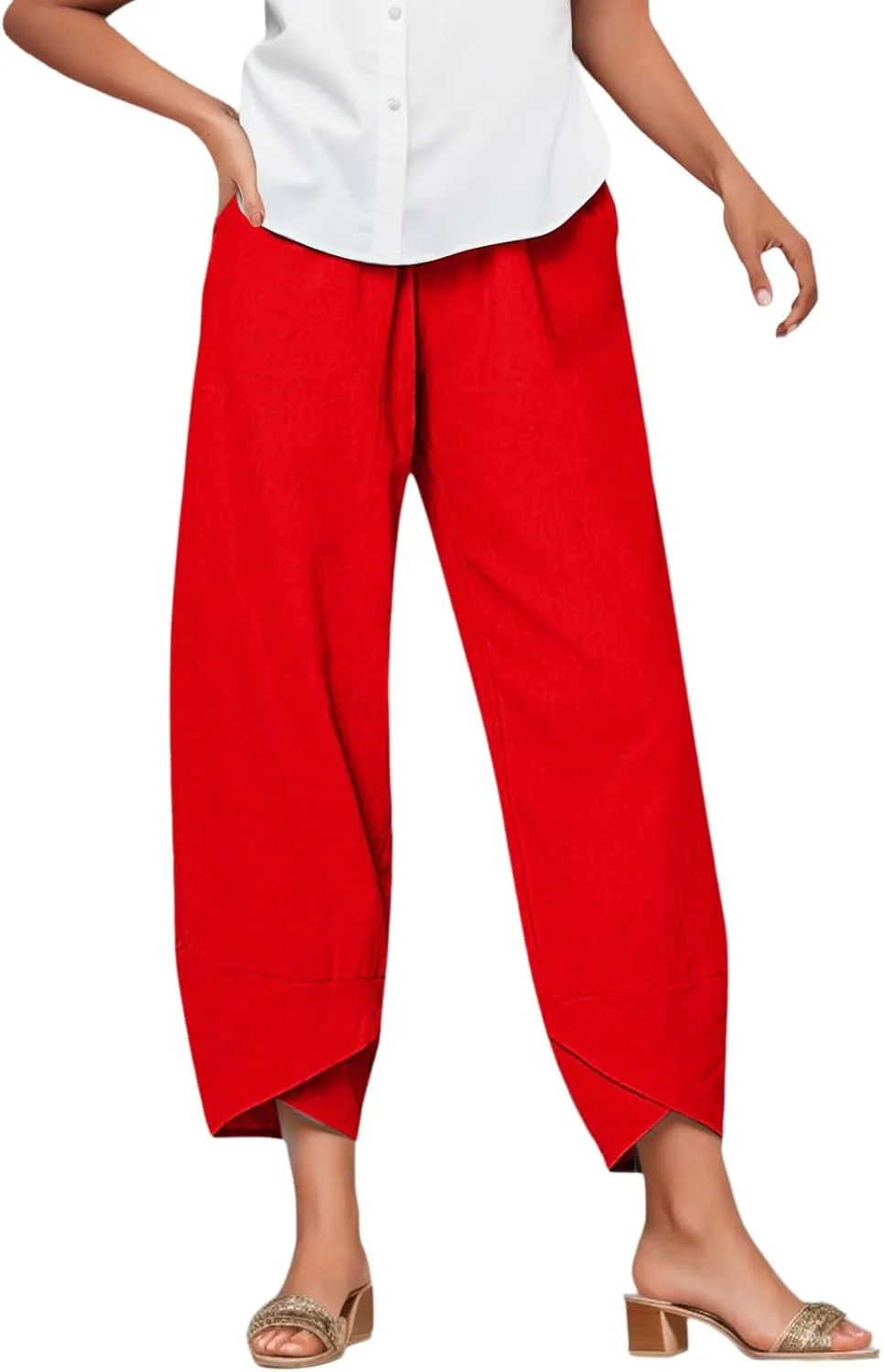 Capri Pants for Women Summer Casual Linen Pants Baggy Wide Leg Cropped Pants with Pockets High Waisted Linen Capris Trousers