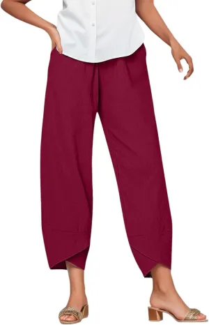 Capri Pants for Women Summer Casual Linen Pants Baggy Wide Leg Cropped Pants with Pockets High Waisted Linen Capris Trousers