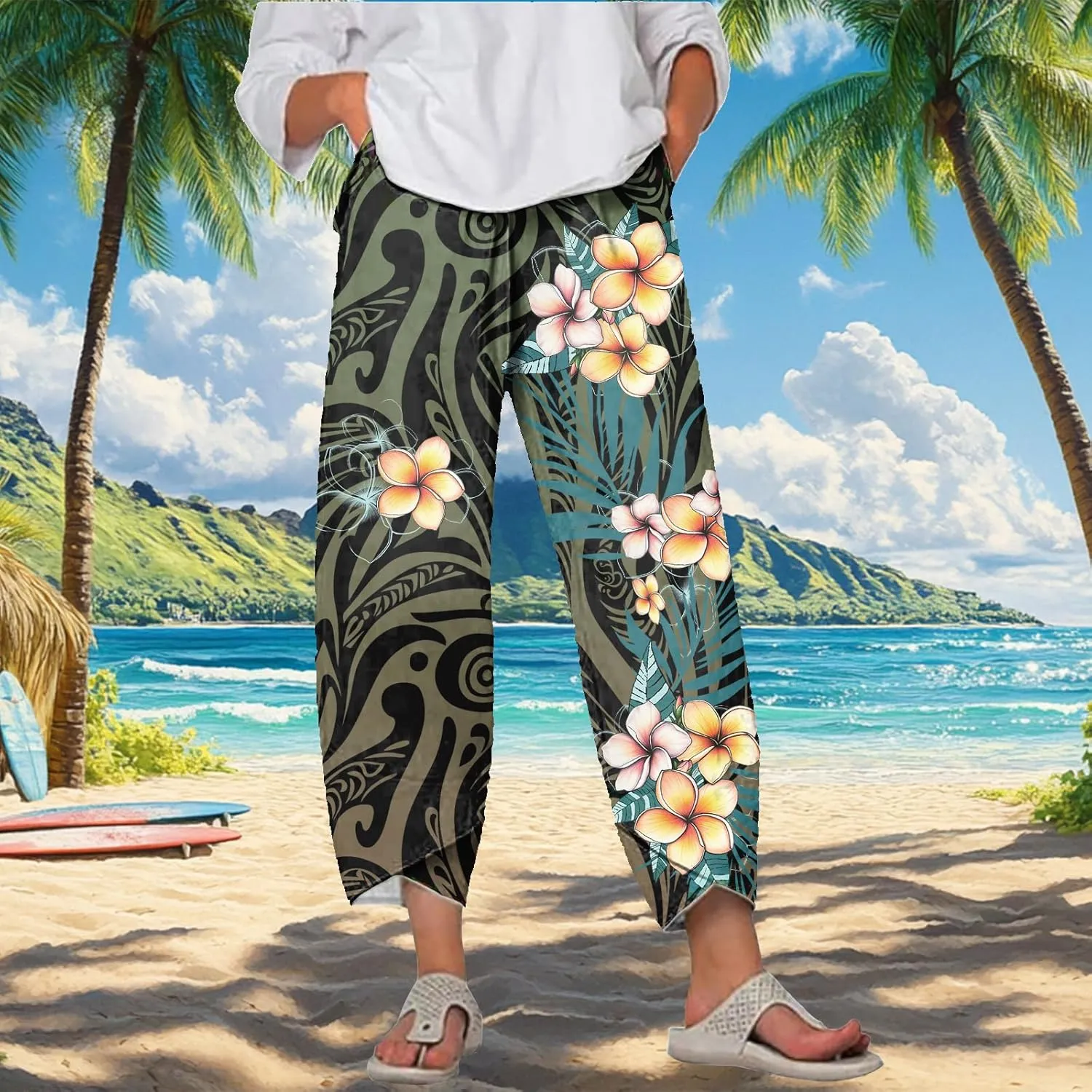 Capri Pants for Women Wide Leg Plus Size Casual Summer Beach Elastic Waist 2025 Fashion Trendy Pants with Pockets