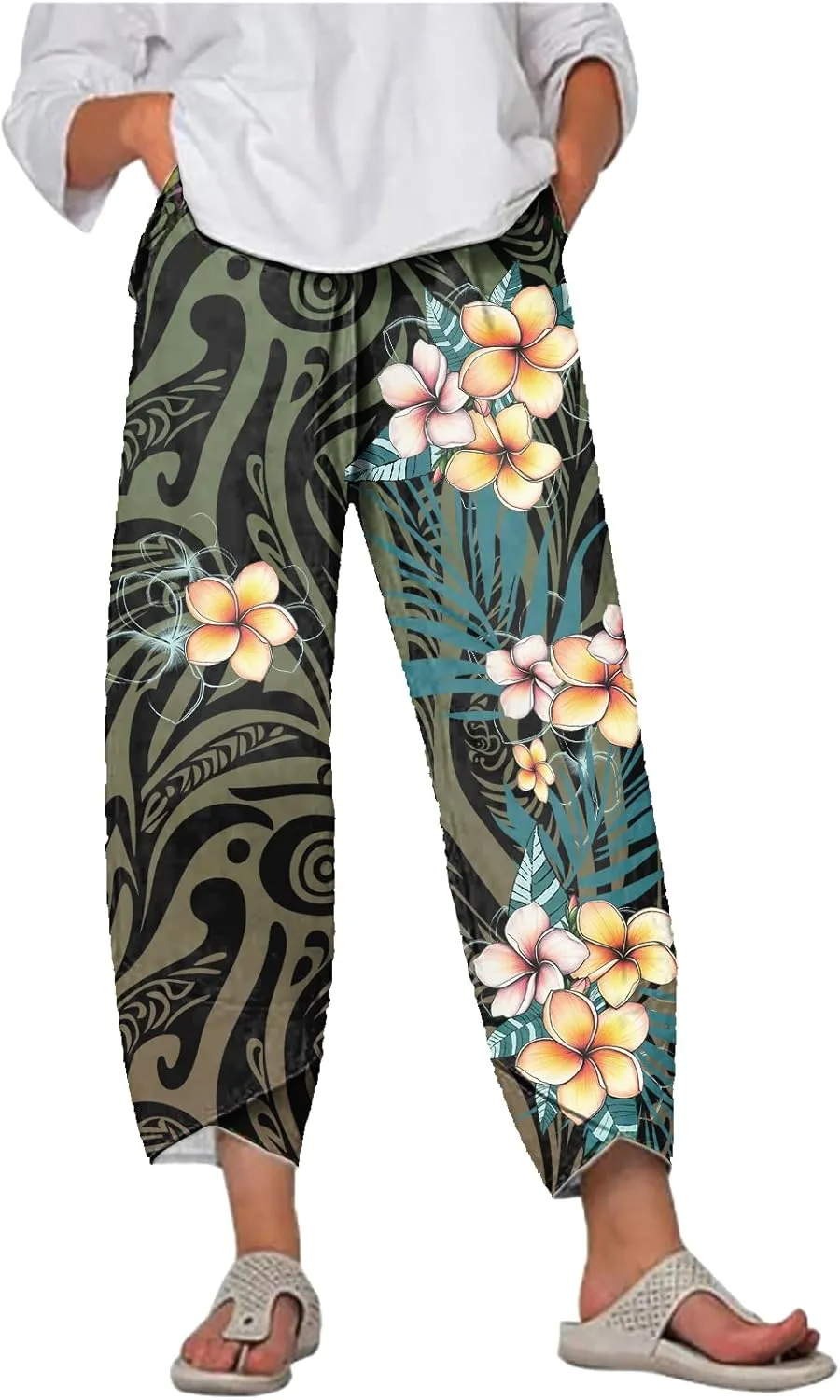 Capri Pants for Women Wide Leg Plus Size Casual Summer Beach Elastic Waist 2025 Fashion Trendy Pants with Pockets