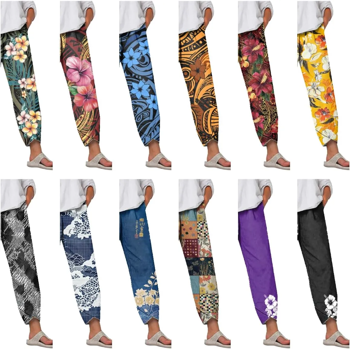Capri Pants for Women Wide Leg Plus Size Casual Summer Beach Elastic Waist 2025 Fashion Trendy Pants with Pockets