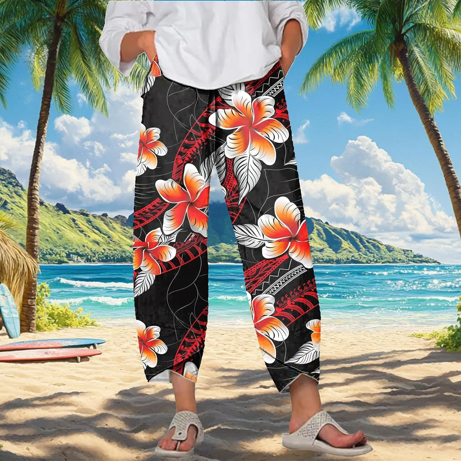 Capri Pants for Women Wide Leg Plus Size Casual Summer Beach Elastic Waist 2025 Fashion Trendy Pants with Pockets