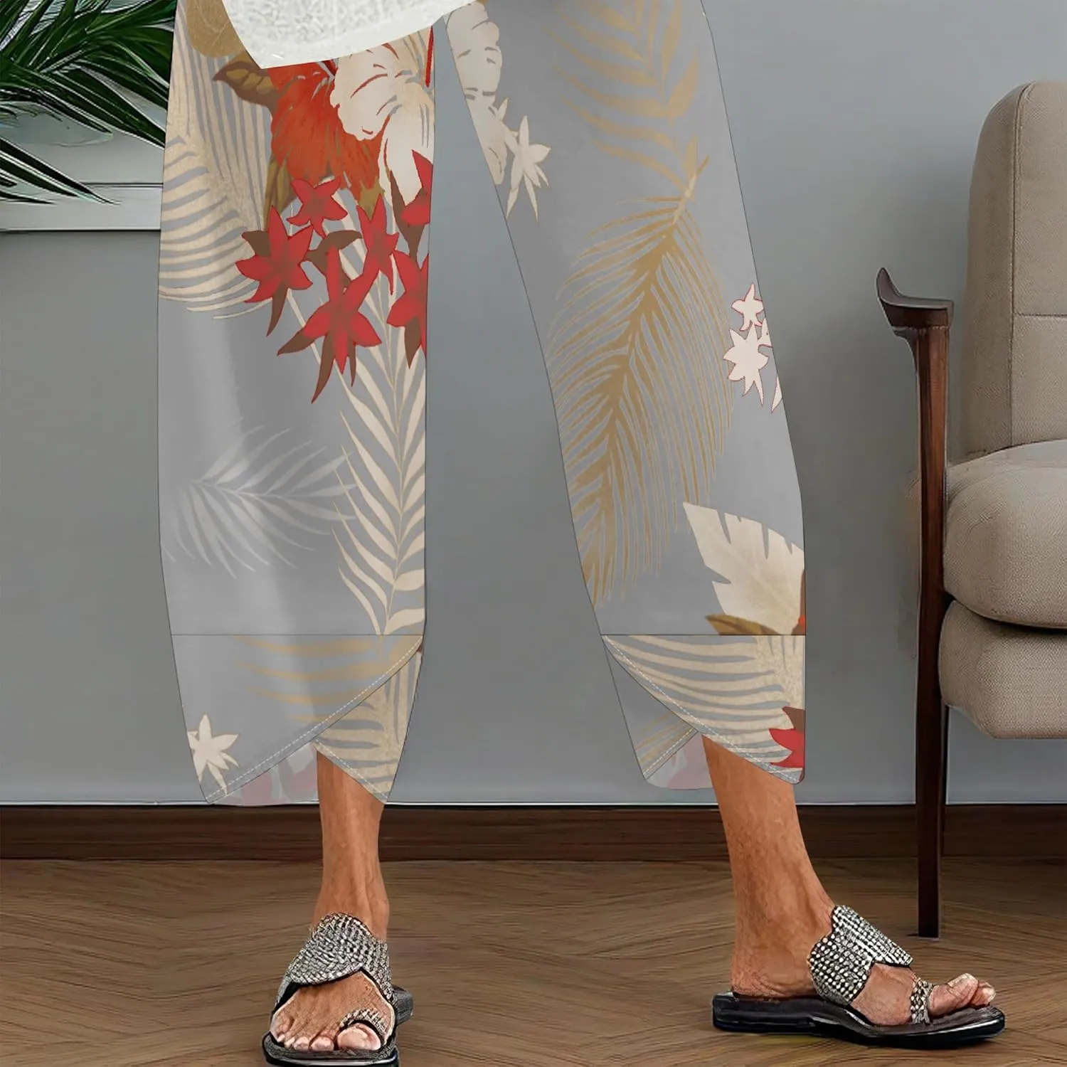 Capris Pants for Women 2025 Summer Printed Baggy Cropped Wide Leg High Elastic Waist Trousers Beach Vacation Pant