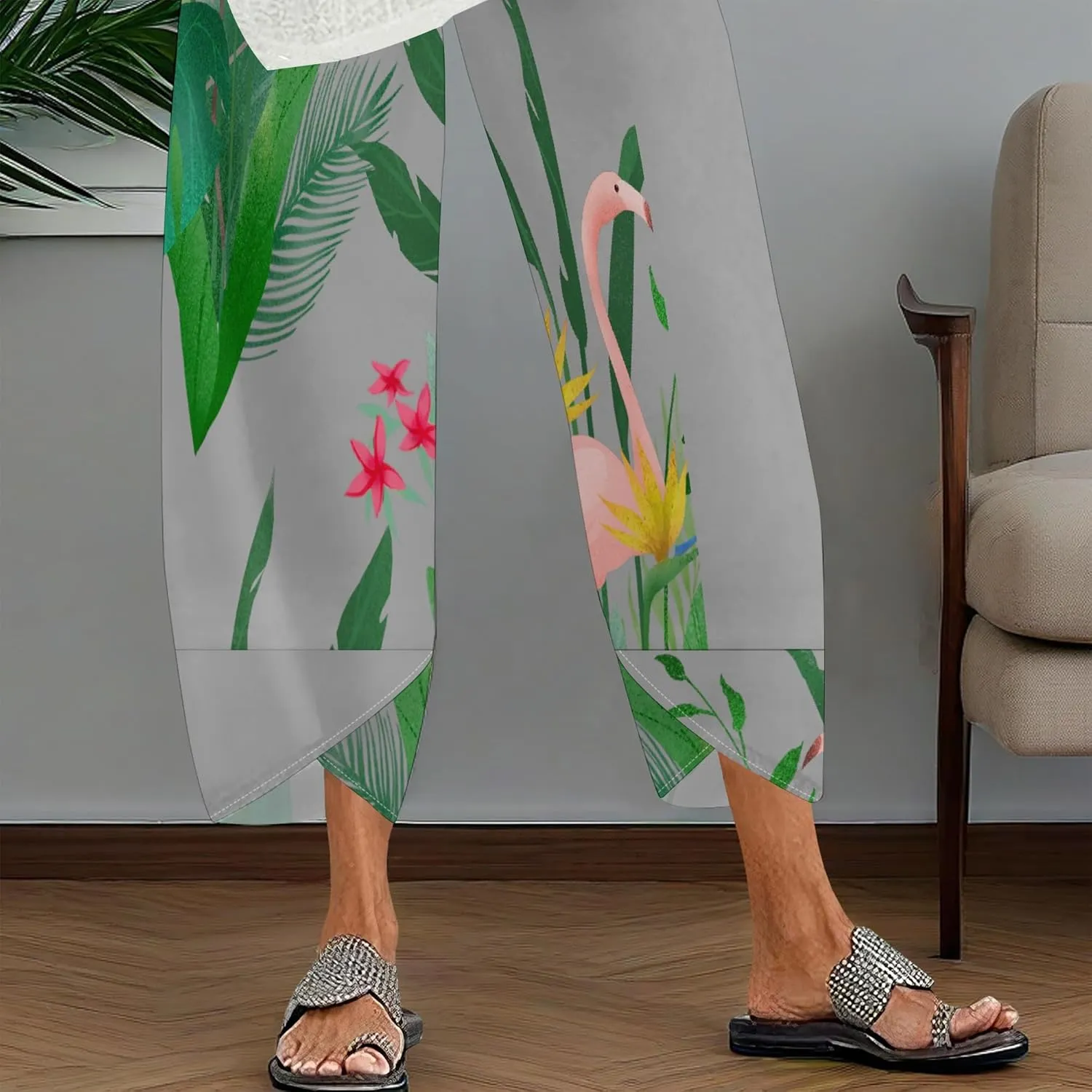 Capris Pants for Women 2025 Summer Printed Baggy Cropped Wide Leg High Elastic Waist Trousers Beach Vacation Pant