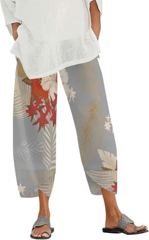 Capris Pants for Women 2025 Summer Printed Baggy Cropped Wide Leg High Elastic Waist Trousers Beach Vacation Pant