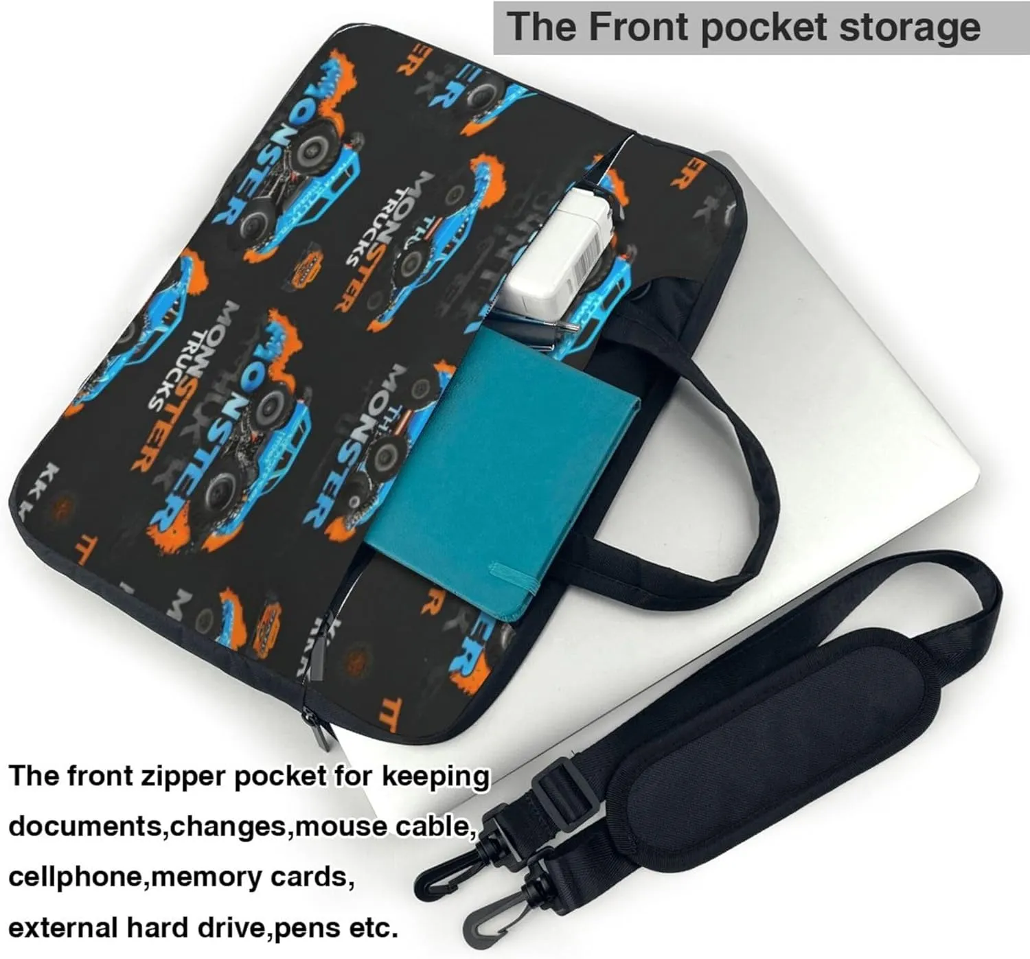 Cartoon Car Laptop Shoulder Bag for Women, Truck Pattern Laptop Sleeve Case Durable Computer Bag