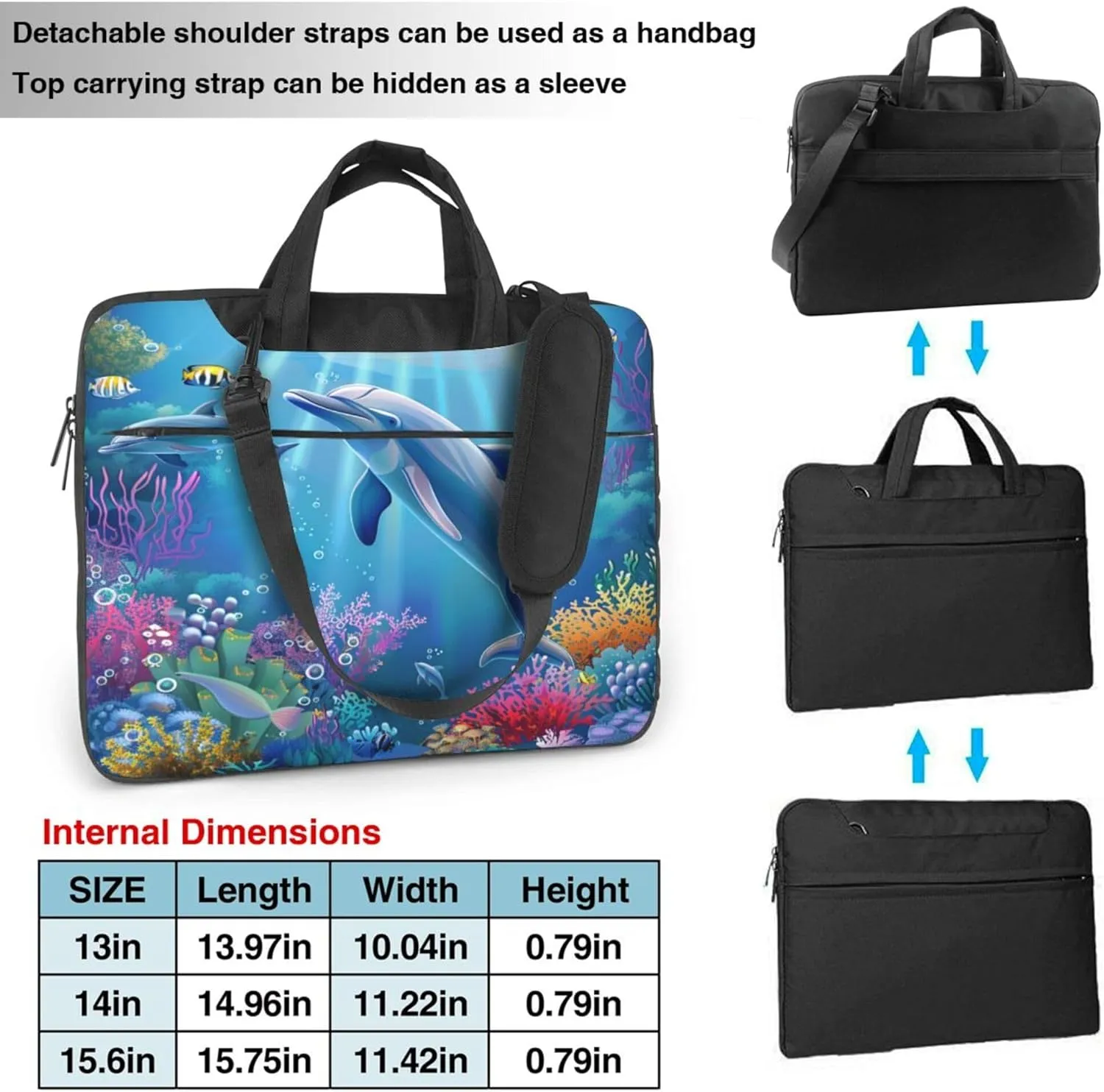 Cartoon Dolphin Laptop Shoulder Bag for Women, Ocean Dolphin Fish Laptop Sleeve Case Durable Computer Bag