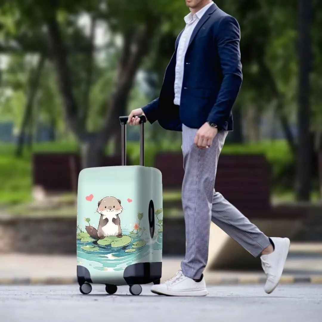 Cartoon Otter Print Luggage Cover Protector For Carry On Suitcase Elastic Durable Travel Suitcase Cover
