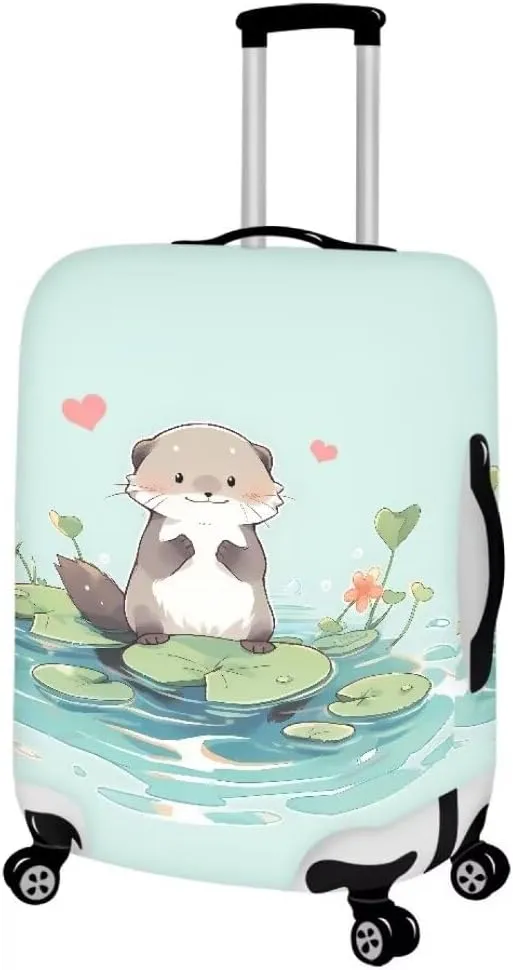 Cartoon Otter Print Luggage Cover Protector For Carry On Suitcase Elastic Durable Travel Suitcase Cover