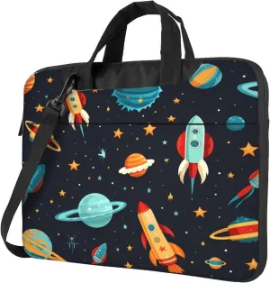 Cartoon Rockets Laptop Shoulder Bag for Women, Space Planet Laptop Sleeve Case Durable Computer Bag