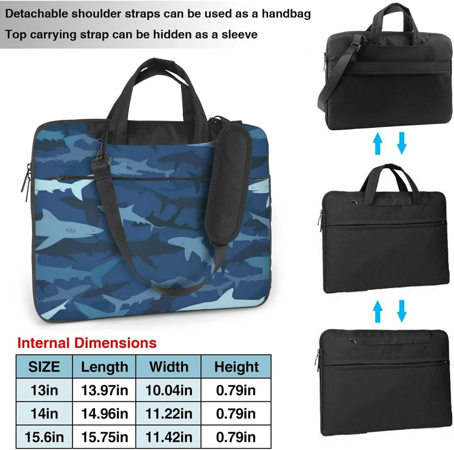 Cartoon Shark Laptop Shoulder Bag for Women, Shark Print Laptop Sleeve Case Durable Computer Bag