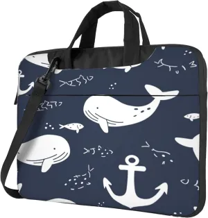Cartoon Whale Laptop Shoulder Bag for Women, Whale Anchor Laptop Sleeve Case Durable Computer Bag