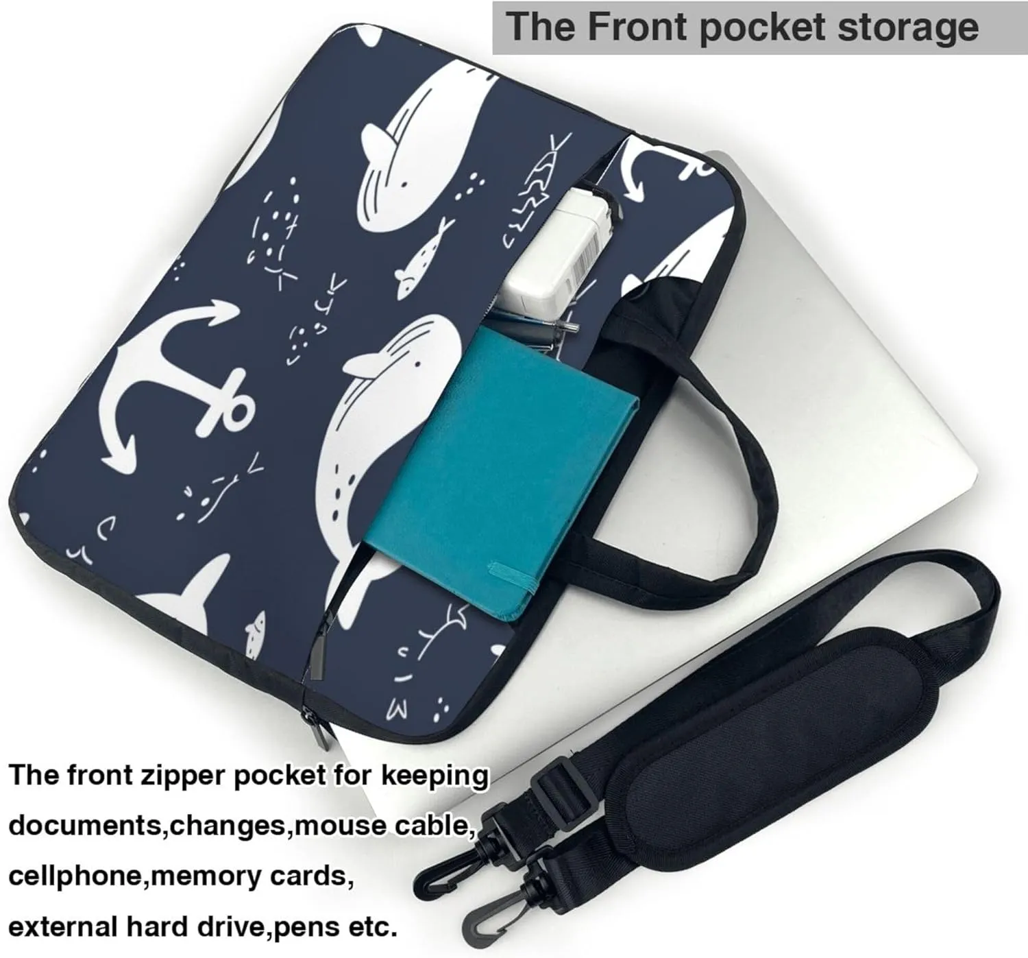 Cartoon Whale Laptop Shoulder Bag for Women, Whale Anchor Laptop Sleeve Case Durable Computer Bag