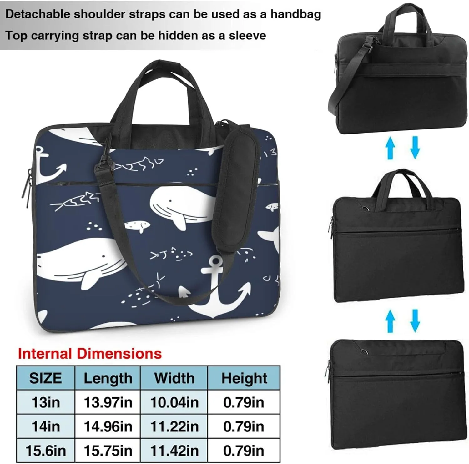 Cartoon Whale Laptop Shoulder Bag for Women, Whale Anchor Laptop Sleeve Case Durable Computer Bag