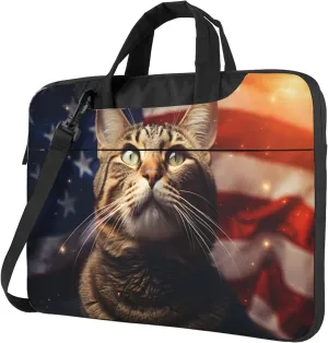Cat in American Flag Laptop Shoulder Bag for Women, Laptop Sleeve Case Durable Computer Bag