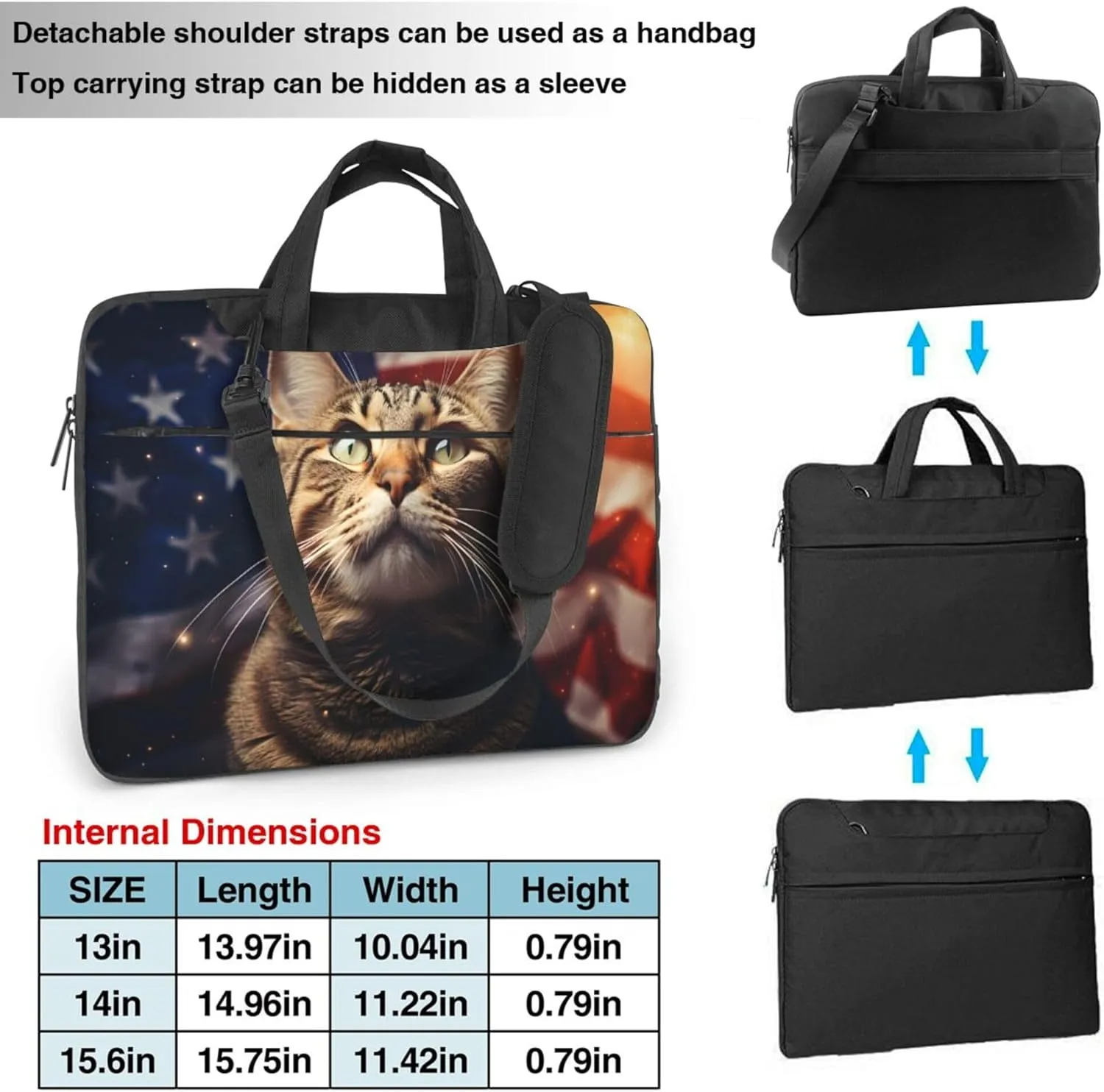 Cat in American Flag Laptop Shoulder Bag for Women, Laptop Sleeve Case Durable Computer Bag