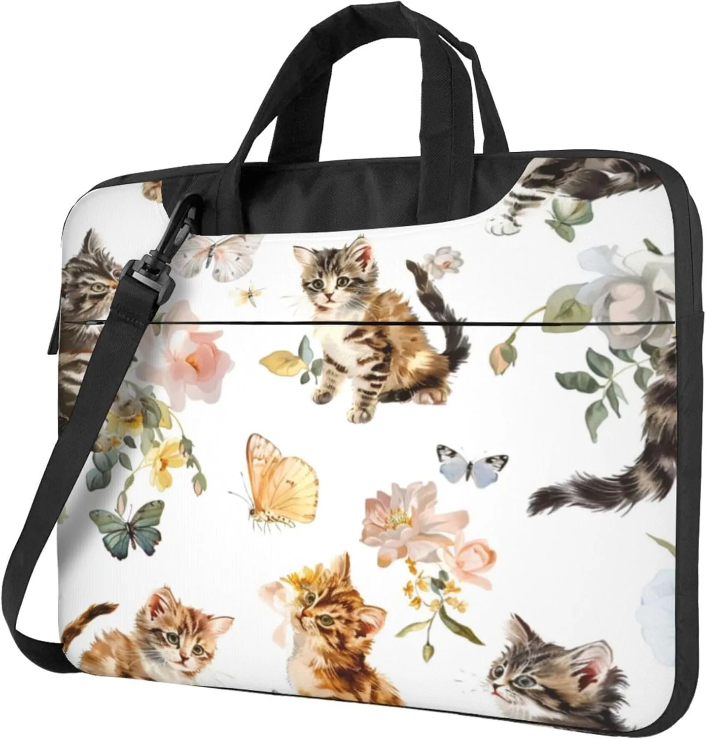 Cats Butterfly Laptop Shoulder Bag for Women, Cute Kitten Laptop Sleeve Case Durable Computer Bag