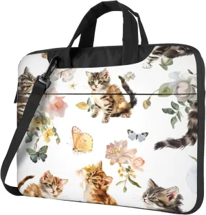 Cats Butterfly Laptop Shoulder Bag for Women, Cute Kitten Laptop Sleeve Case Durable Computer Bag
