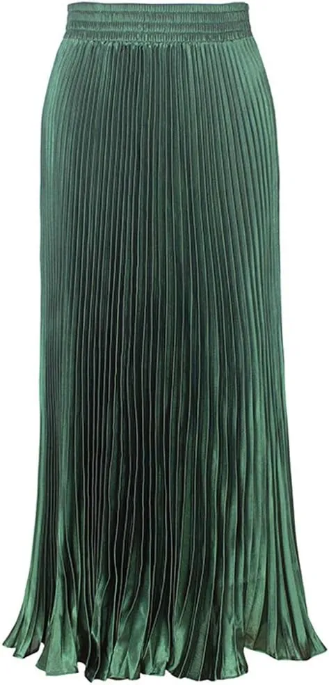 CHARTOU Womens Chic Elastic High Waisted Metallic Pleated Accordion Flowy Swing Maxi Long Skirt