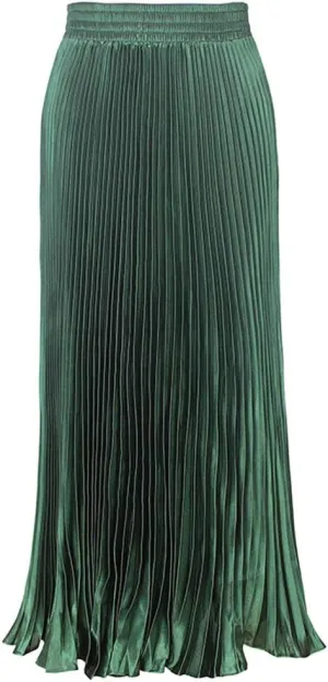CHARTOU Womens Chic Elastic High Waisted Metallic Pleated Accordion Flowy Swing Maxi Long Skirt