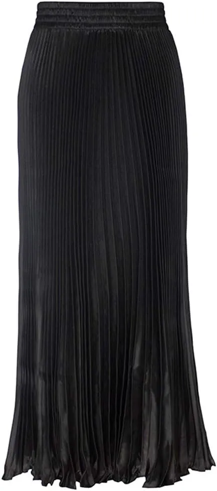 CHARTOU Womens Chic Elastic High Waisted Metallic Pleated Accordion Flowy Swing Maxi Long Skirt
