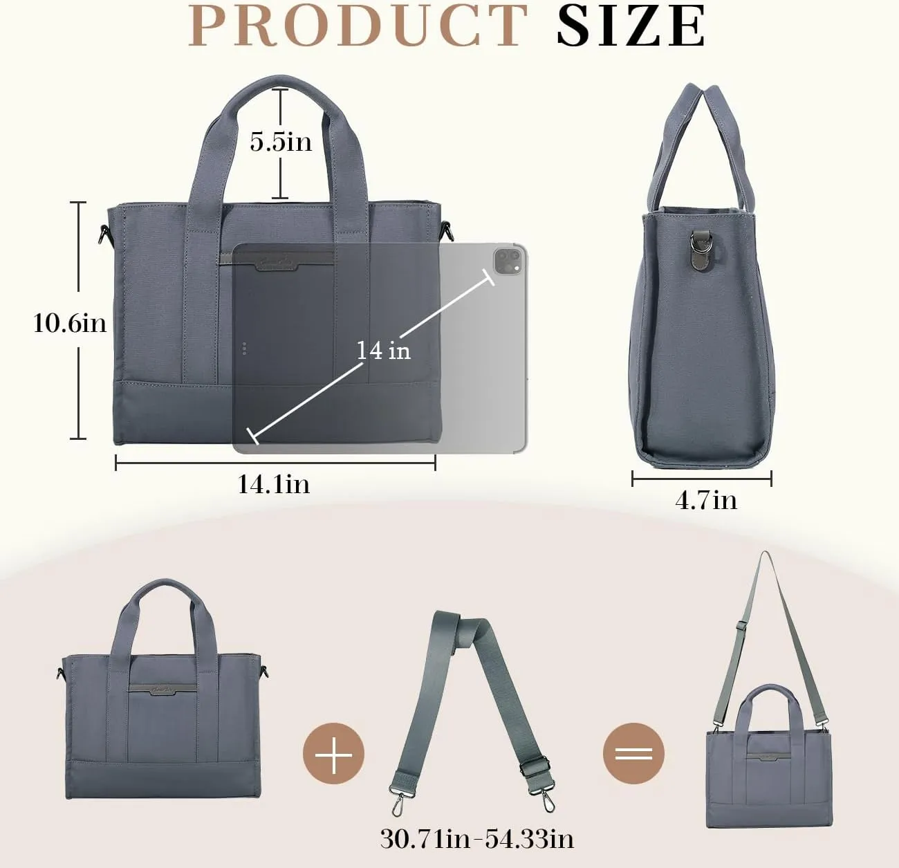 Chase Chic Canvas Tote Bag with Zipper for Women, Multi Pocket Shoulder Crossbody Handbag Bag with Compartments for Work