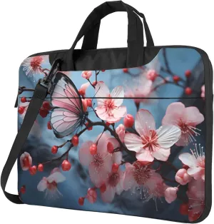 Cherry Blossom Butterfly Flower Laptop Shoulder Bag for Women, Laptop Sleeve Case Durable Computer Bag
