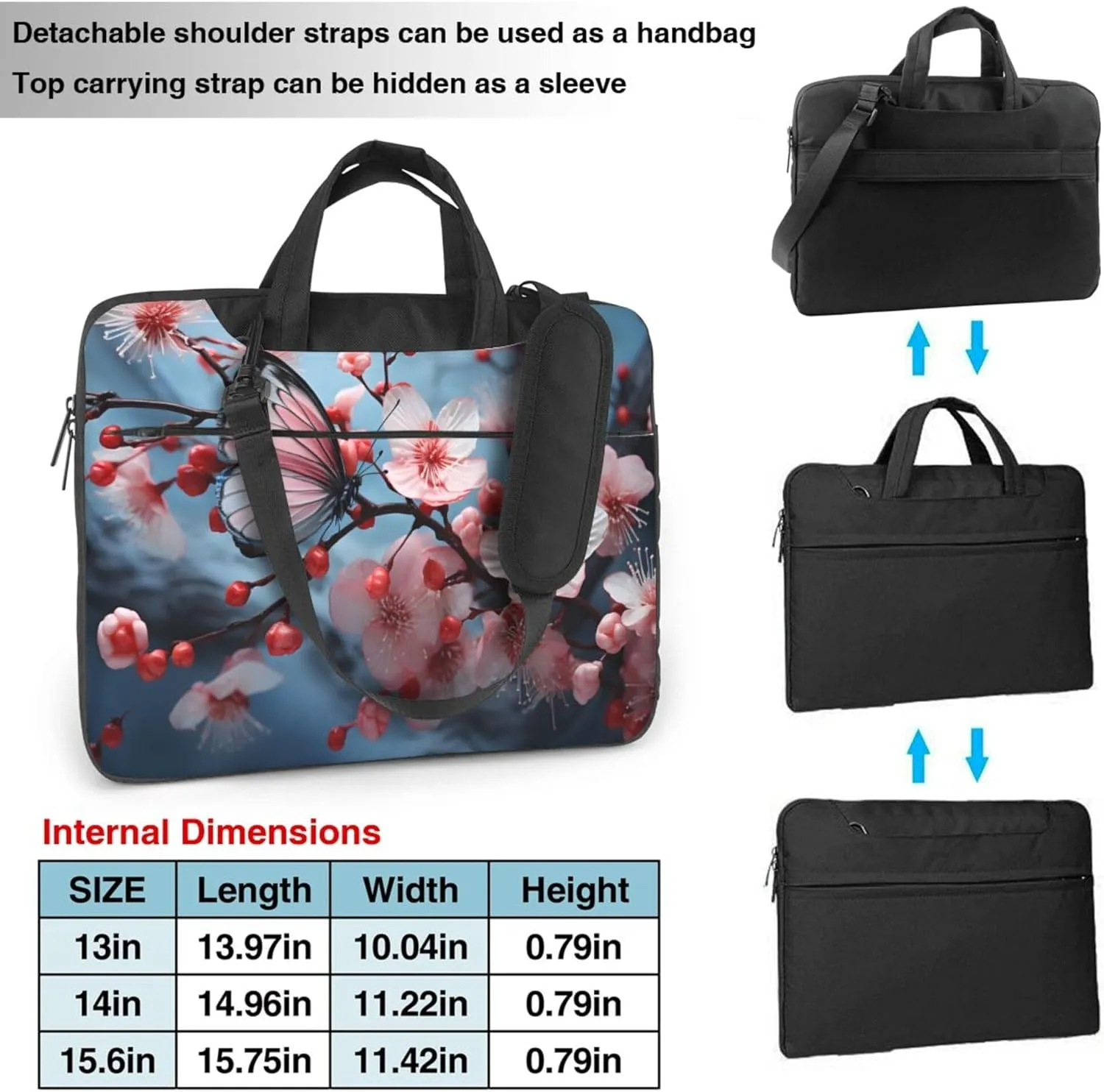 Cherry Blossom Butterfly Flower Laptop Shoulder Bag for Women, Laptop Sleeve Case Durable Computer Bag
