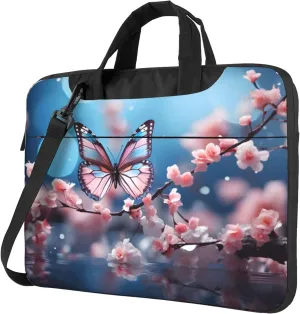 Cherry Blossom Butterfly Laptop Shoulder Bag for Women, Laptop Sleeve Case Durable Computer Bag