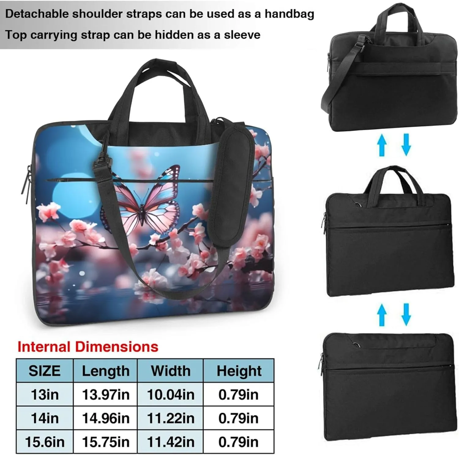 Cherry Blossom Butterfly Laptop Shoulder Bag for Women, Laptop Sleeve Case Durable Computer Bag