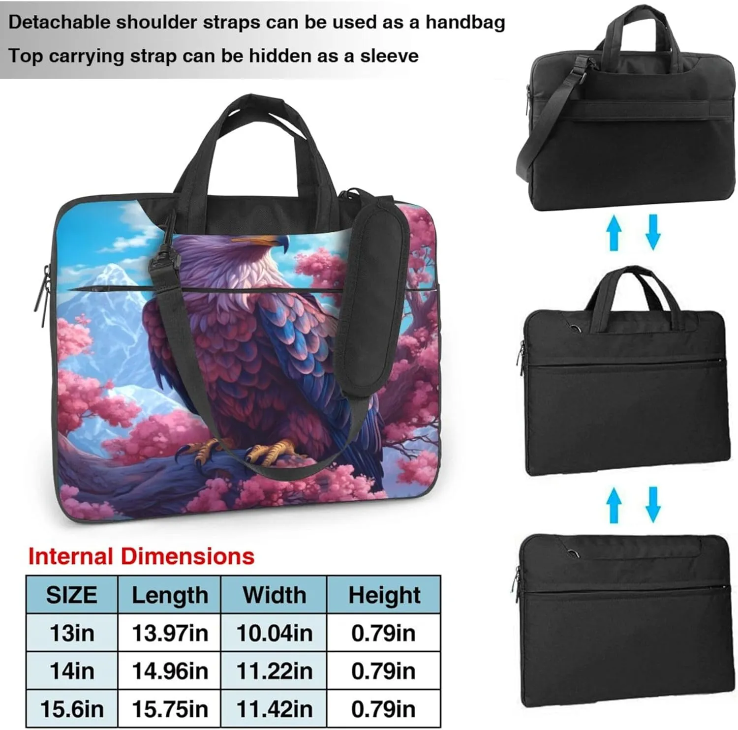 Cherry Blossom Eagles Bird Laptop Shoulder Bag for Women, Laptop Sleeve Case Durable Computer Bag