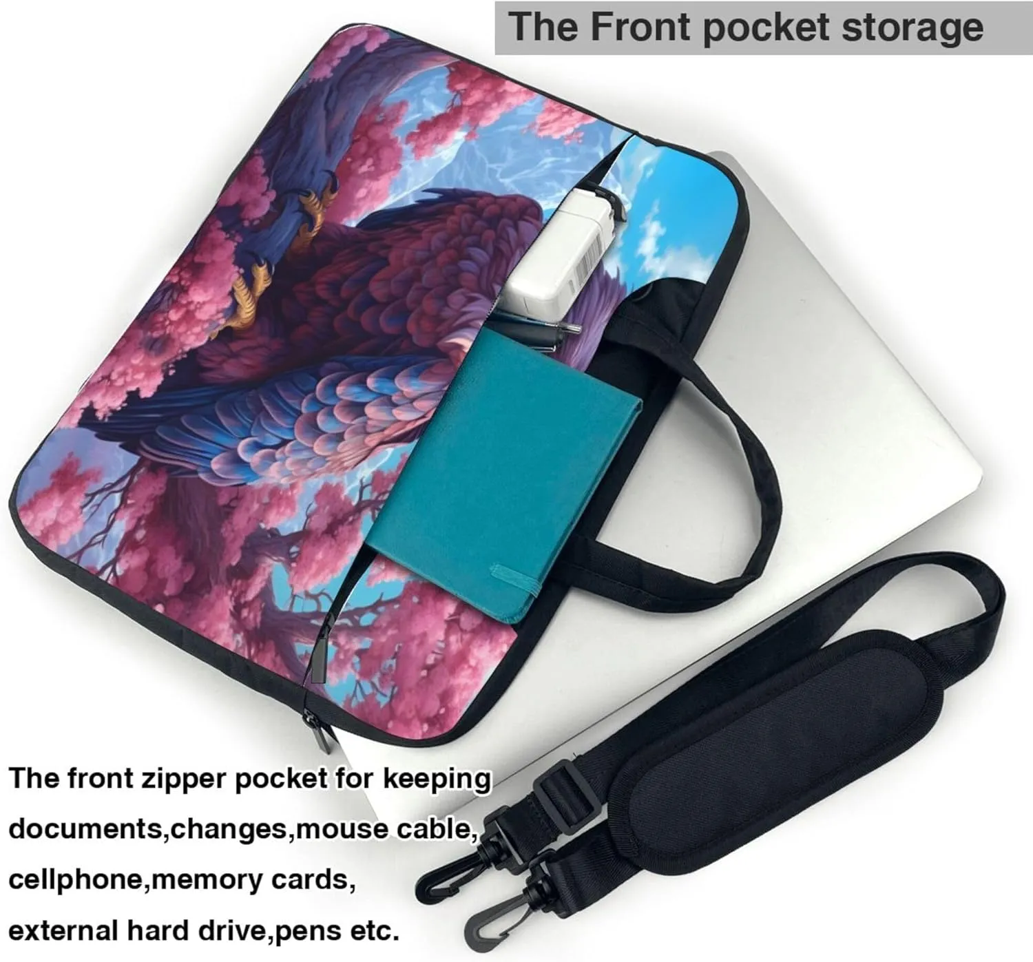 Cherry Blossom Eagles Bird Laptop Shoulder Bag for Women, Laptop Sleeve Case Durable Computer Bag