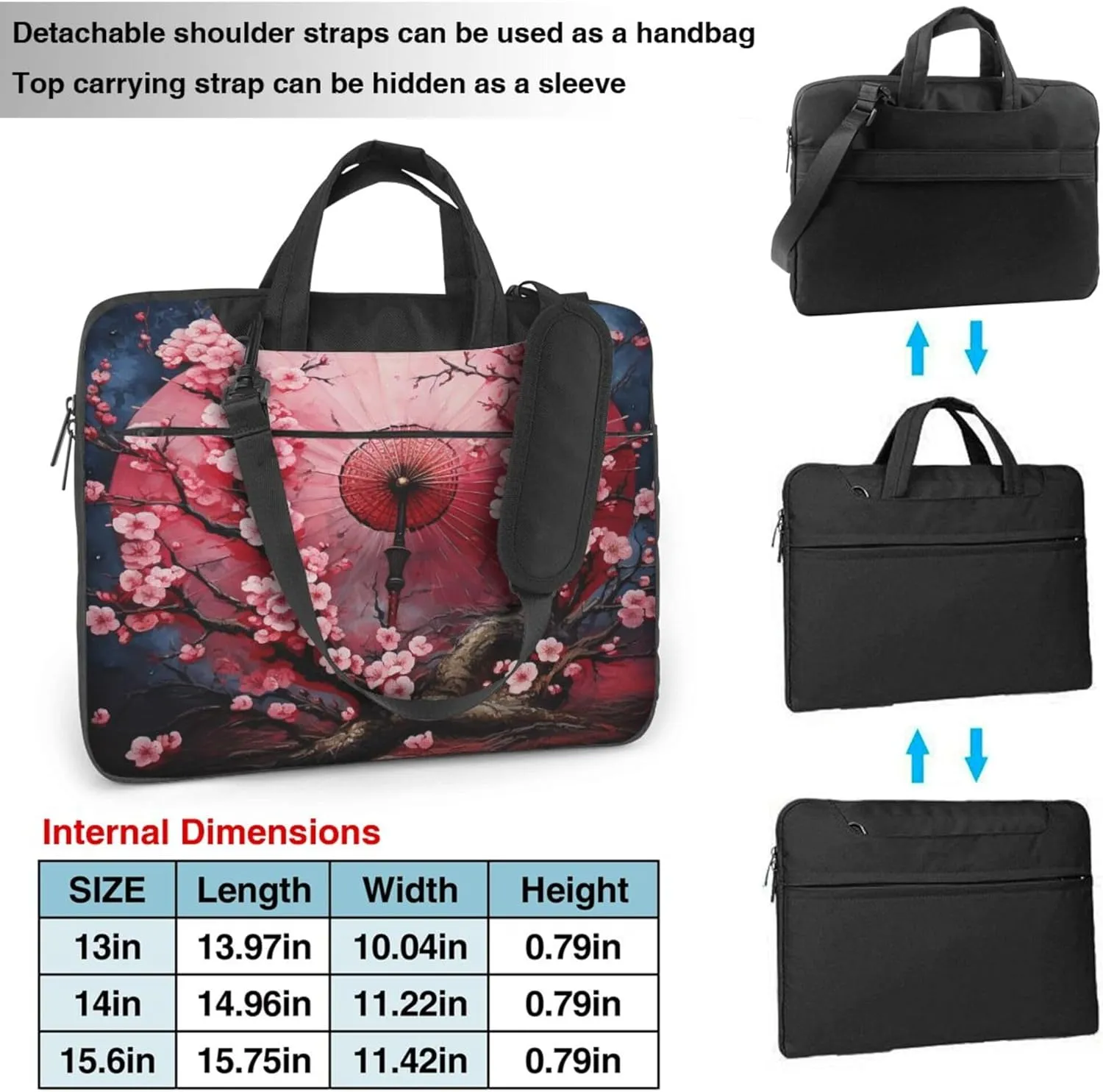 Cherry Blossom Laptop Shoulder Bag for Women, Japanese Flower Laptop Sleeve Case Durable Computer Bag