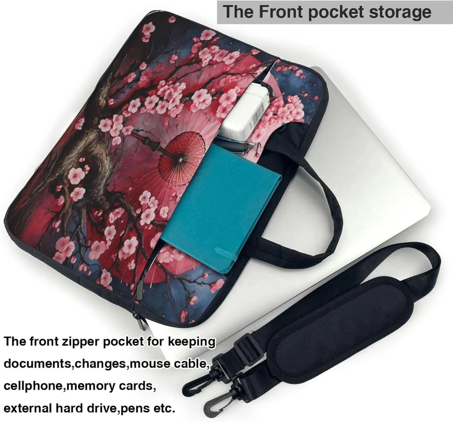 Cherry Blossom Laptop Shoulder Bag for Women, Japanese Flower Laptop Sleeve Case Durable Computer Bag