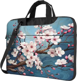 Cherry Blossom Spring Flowers Laptop Shoulder Bag for Women, Laptop Sleeve Case Durable Computer Bag
