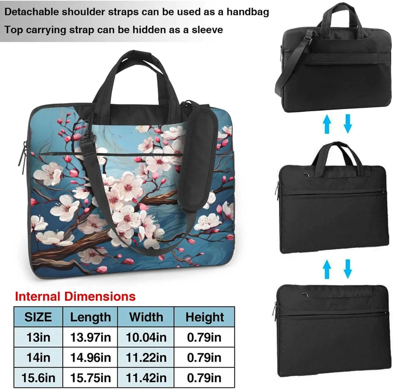 Cherry Blossom Spring Flowers Laptop Shoulder Bag for Women, Laptop Sleeve Case Durable Computer Bag