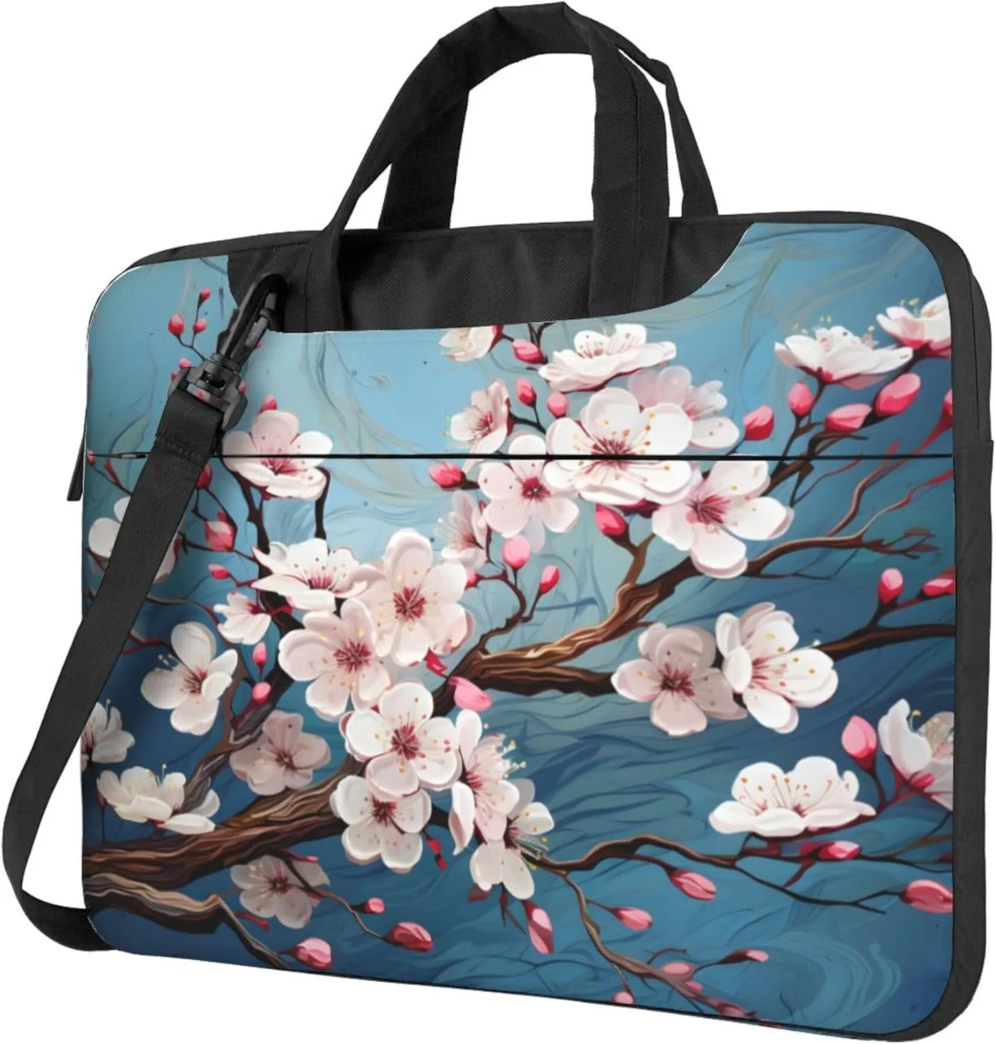 Cherry Blossom Spring Flowers Laptop Shoulder Bag for Women, Laptop Sleeve Case Durable Computer Bag