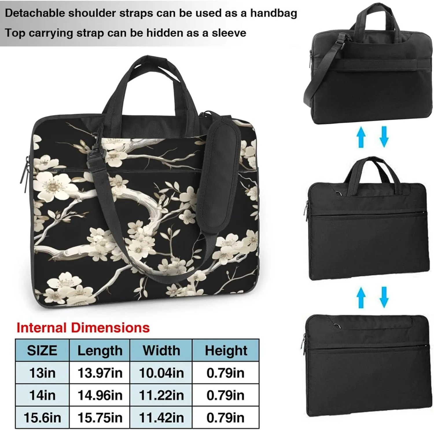 Cherry Blossoms Japan Flowers Laptop Shoulder Bag for Women, Laptop Sleeve Case Durable Computer Bag