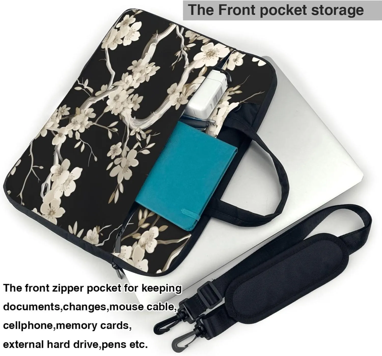Cherry Blossoms Japan Flowers Laptop Shoulder Bag for Women, Laptop Sleeve Case Durable Computer Bag